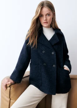 Abrigo Cruzado Jaspeado Con Bolsillos