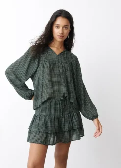 Blusa Cuadros Escote Cuadrado