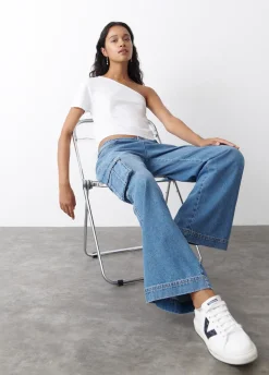 Camiseta Asimetrica Manga Corta Blanca