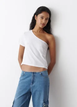 Camiseta Asimetrica Manga Corta Blanca