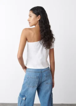 Camiseta Asimetrica Manga Corta Blanca