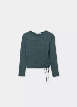 Camiseta Asimetrica Rayas Frunce