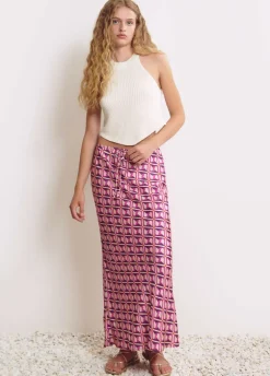 Falda Midi Estampada Satinada