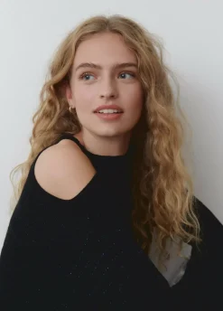 Jersey Cut Out Hilo Metalizado Negro