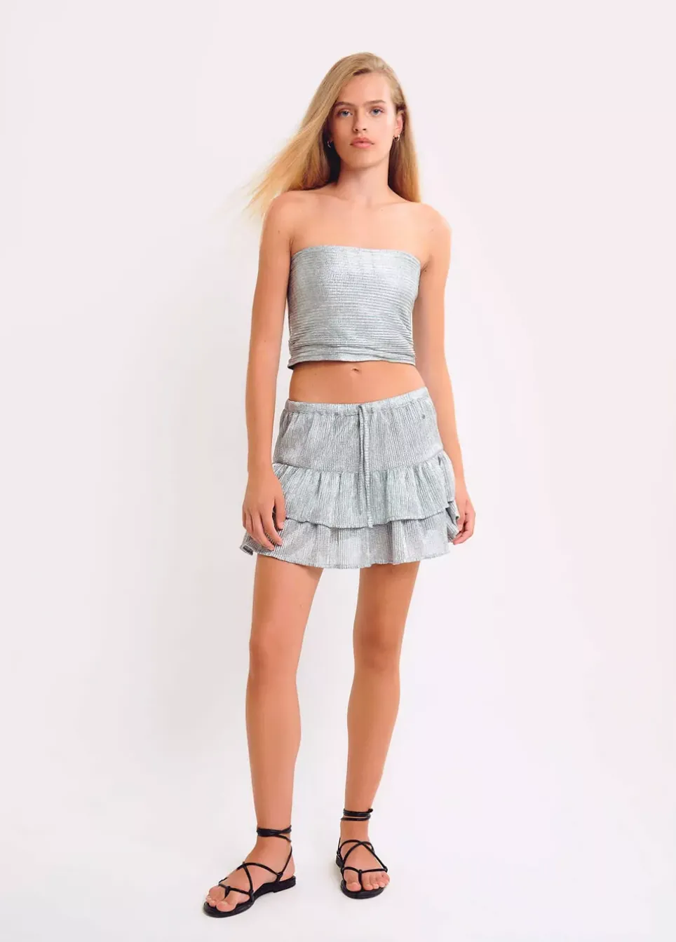 Top Bandeau Tejido Plateado